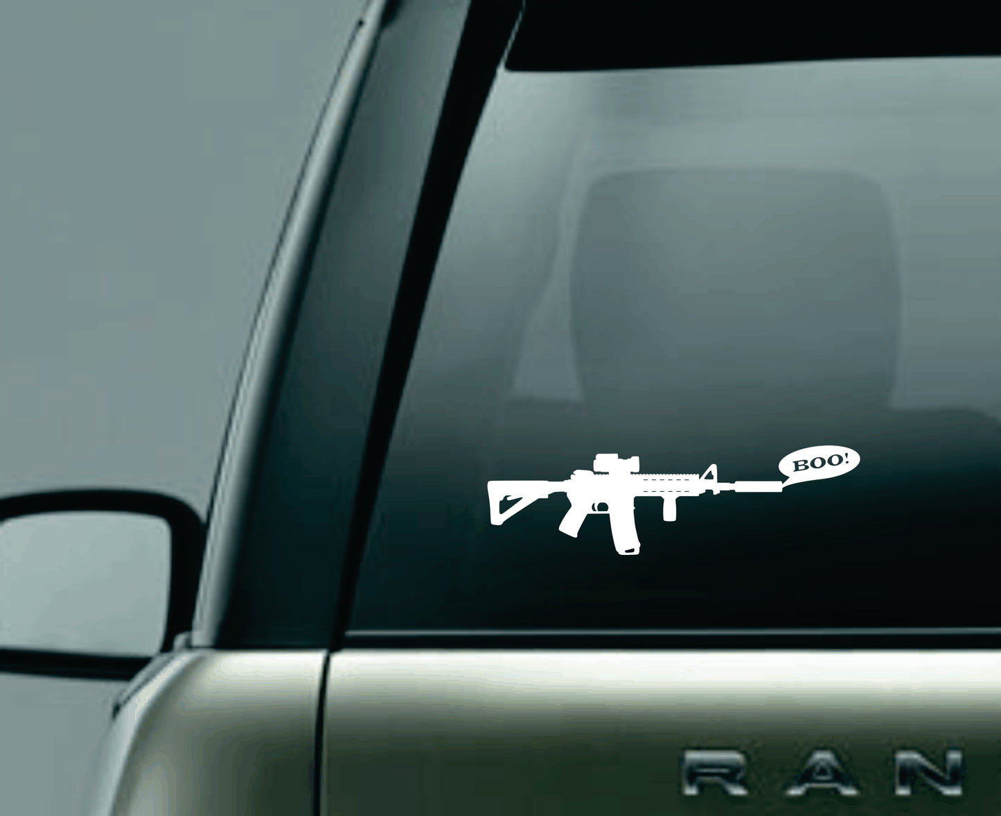 VINYL DECAL - AR-15 Rifle Ghost Gun says "BOO!